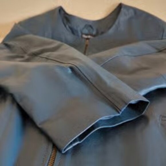Maggie Barnes Genuine Leather Coat ~ Collarless ~ Blue ~ Women's 4X - Picture 7 of 7